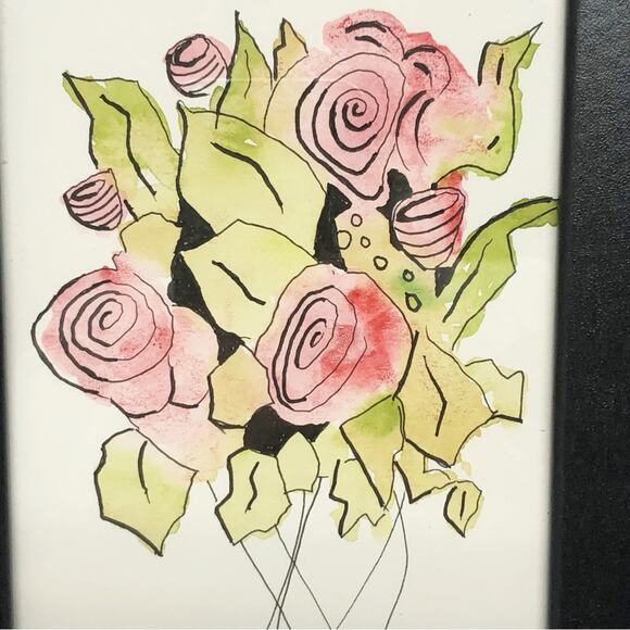 Original Artwork Framed Loose Watercolor Floral Art Painting by H. Barrow - Picture 2 of 7